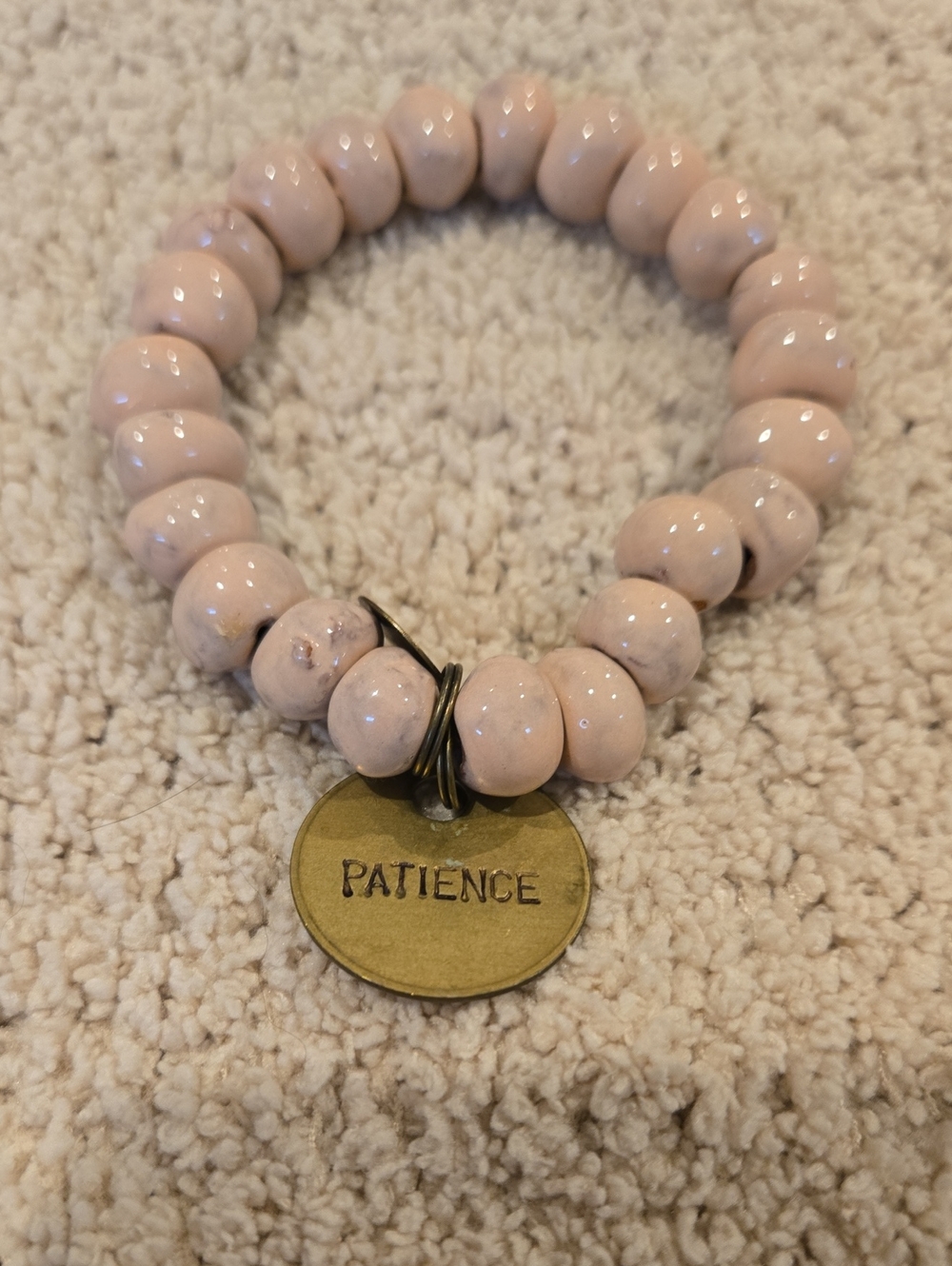 Patience Charm Beaded Stretch Bracelet - Blush Pink